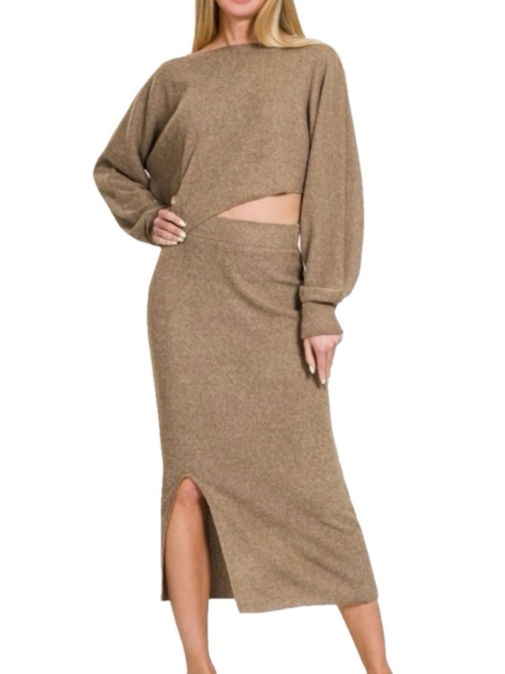 Zenana Ribbed Knit Sweater & Skirt Set